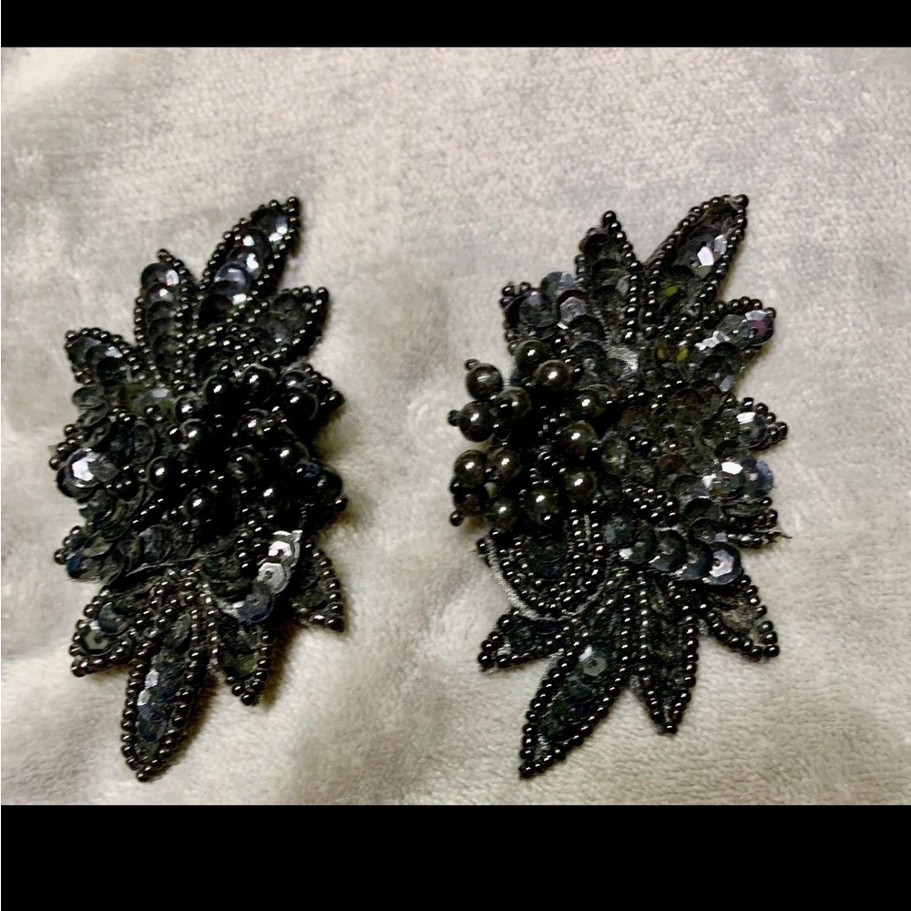Vintage 1980’s Leather Pierced Earrings with Beading & Sequins